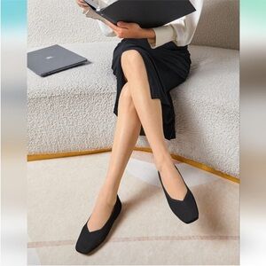 VIVAIA Margot Square Toe V Cut Black Flats Size 42 US 10